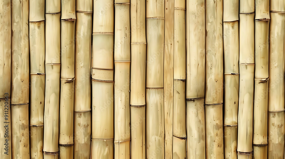 Fototapeta premium Natural Bamboo Wall Texture, Brown and Beige, Perfect for Rustic and Zen Design Projects.