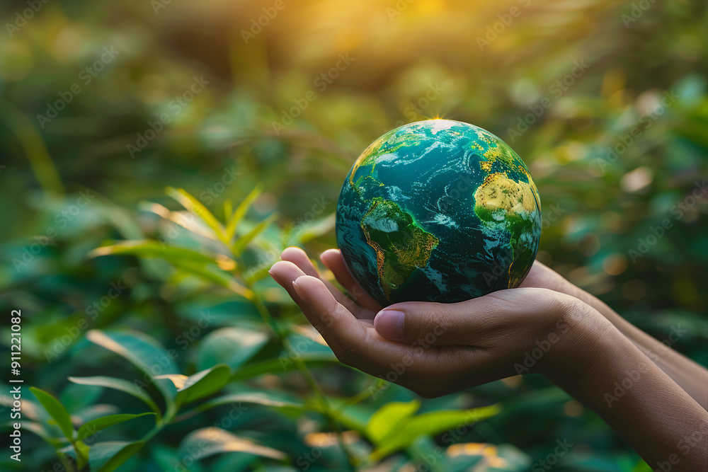 Created with generative AI picture of hand hold minaiture earth planet Created with generative AI picture of hand hold minaiture earth planet