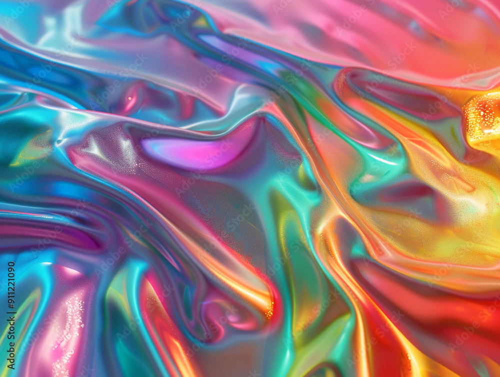 Colorful Iridescent Fabric Draped Artistically Under Soft Lighting in a Studio Environment Colorful Iridescent Fabric Draped Artistically Under Soft Lighting in a Studio Environment