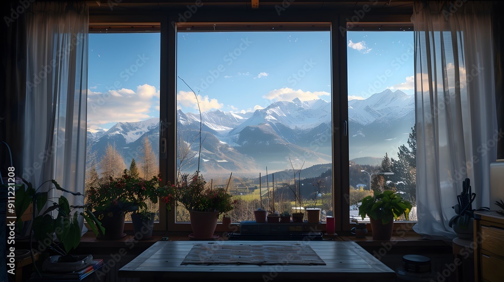 Fototapeta premium beautiful mountain view from inside the house