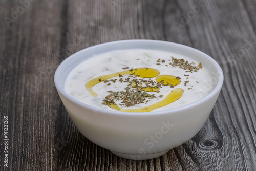 Obraz na płótnie Traditional delicious appetizer; tzatziki (Turkish name; cacik) w salonie