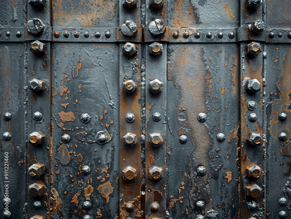 Rusty Metal Door Close-Up With Studs and Rivets on Historic Warehouse Exterior Rusty Metal Door Close-Up With Studs and Rivets on Historic Warehouse Exterior