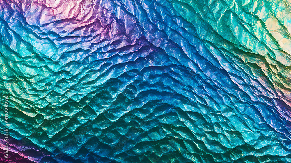 Obraz premium Holographic Real Texture in Blue Pink Green Colors with Scratches Irregularities Shiny Metallic Surface Abstract Modern Digital Effect.