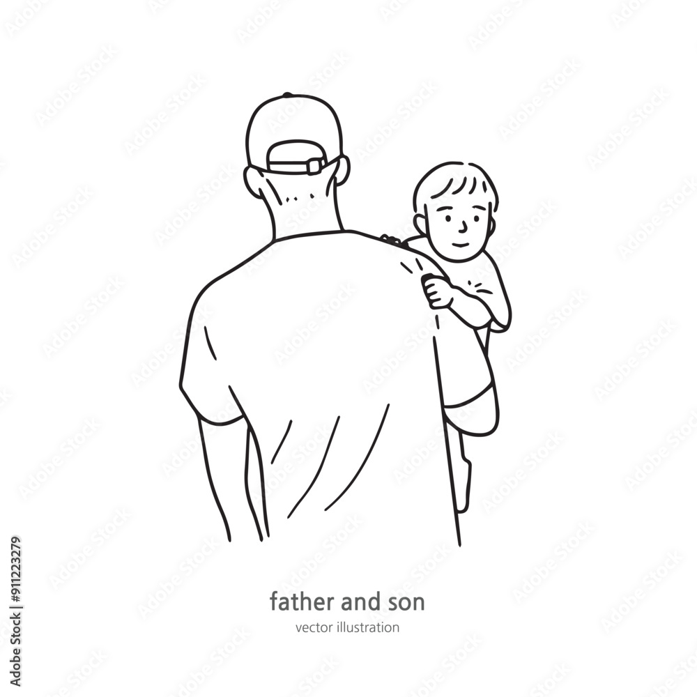An illustration of a father-son affectionate figure in his father's arms. An illustration of a father-son affectionate figure in his father's arms.