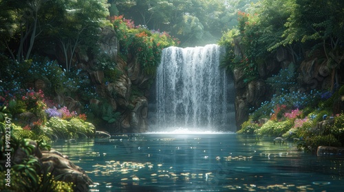 Fototapeta Naklejka Na Ścianę i Meble -  Waterfall in a lush tropical forest