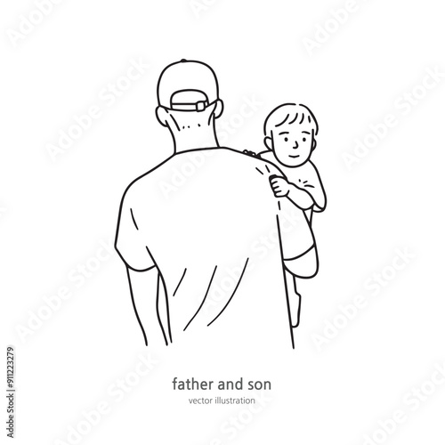 An illustration of a father-son affectionate figure in his father's arms.