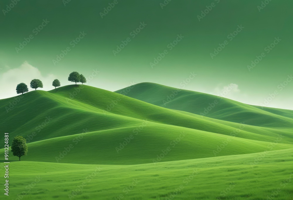 Obraz premium green hill landscape isolated on one color background, ai