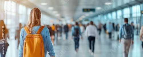 Passengers navigating through a busy domestic airport terminal, illustrating modern travel flow