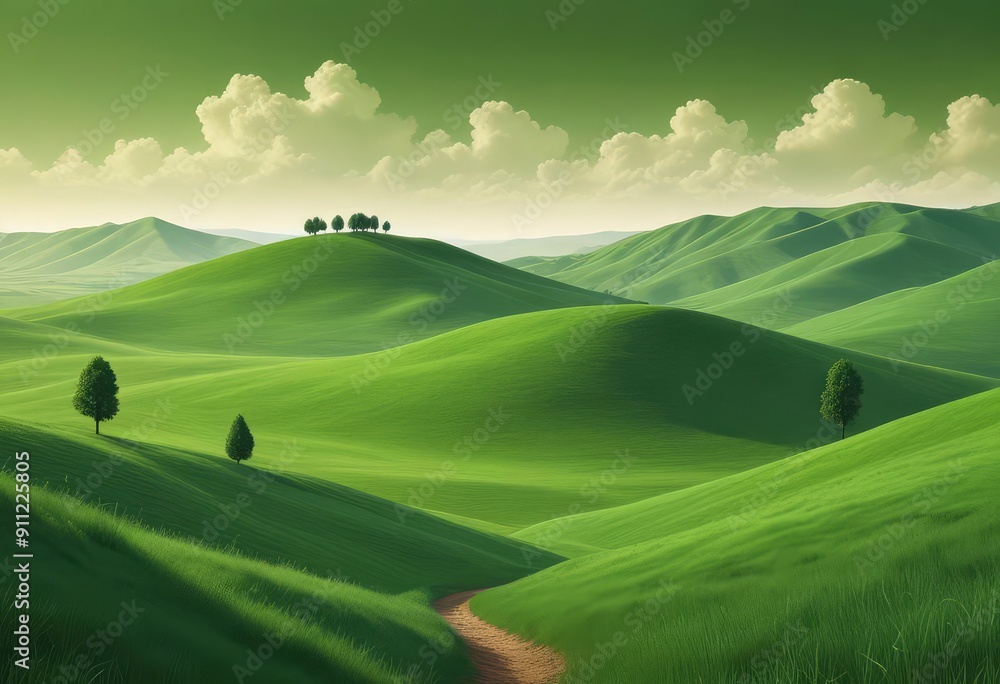 green hill landscape isolated on one color background, ai green hill landscape isolated on one color background, ai