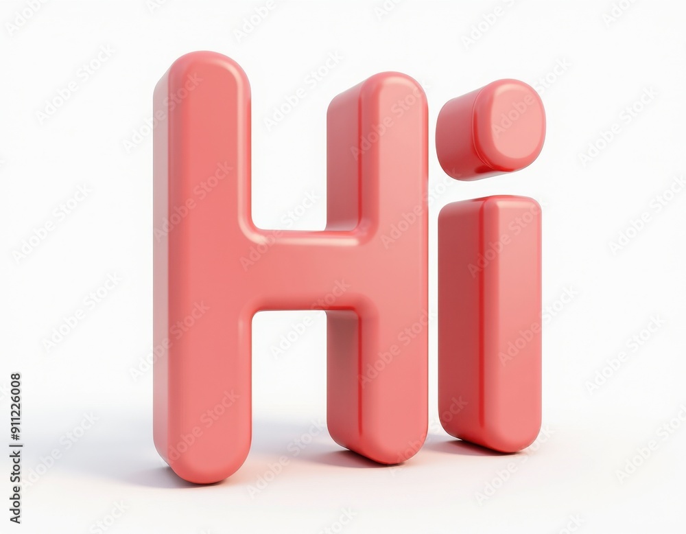 3D pink text 'Hi' on a white background, friendly and welcoming. 3D pink text 'Hi' on a white background, friendly and welcoming.