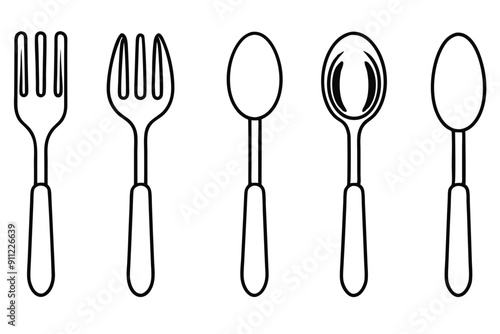 Spoon and fork line art modern kitchen illustration for decor