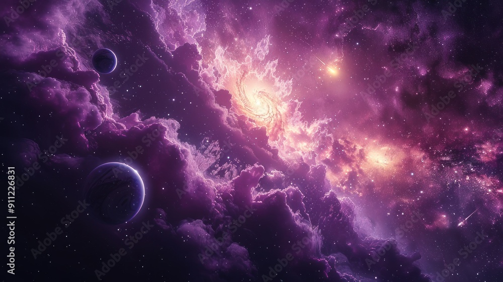 Obraz premium Cosmic Cloudscape with Stars and Planets