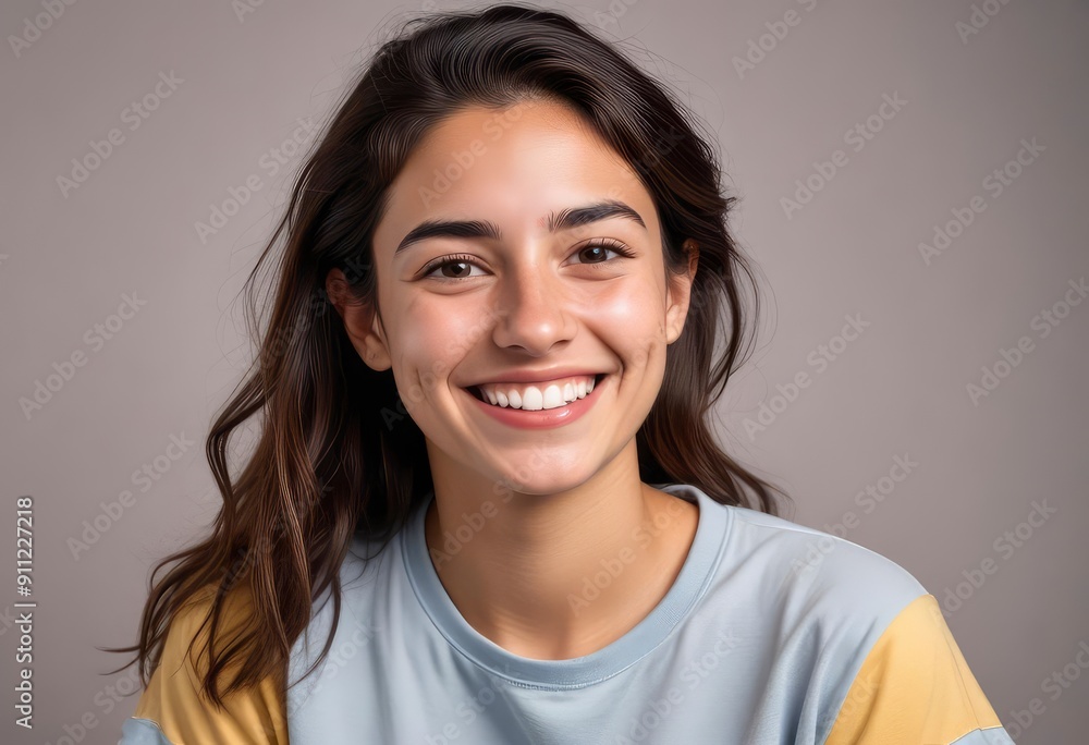 Young Uruguayan woman happy and smiling isolated, ai Young Uruguayan woman happy and smiling isolated, ai