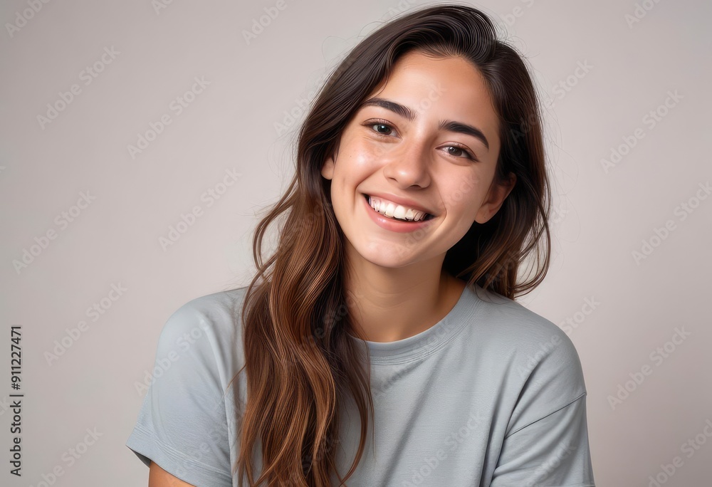 Young Uruguayan woman happy and smiling isolated, ai Young Uruguayan woman happy and smiling isolated, ai