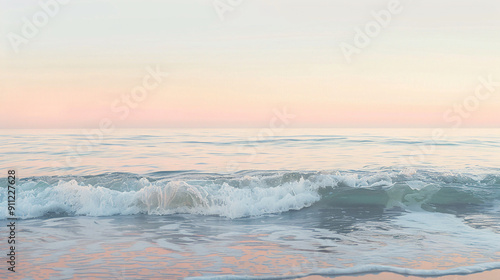 Serene Ocean Dawn with Pastel Reflections and Gentle Waves