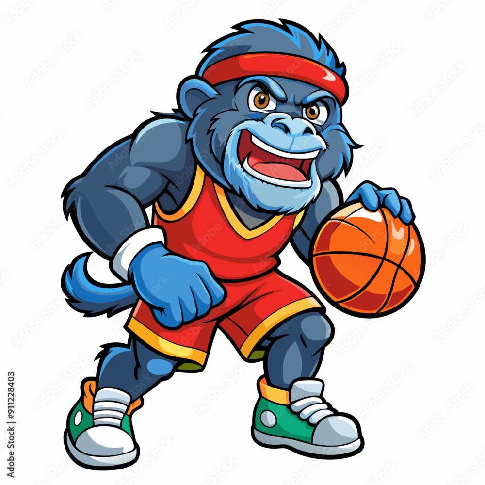 Obraz premium cartoon basketball sport vector illustration of kid gorilla