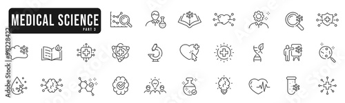 Medical lab icons set 3. Science, dna, molecules research line icon set. Editable strokes