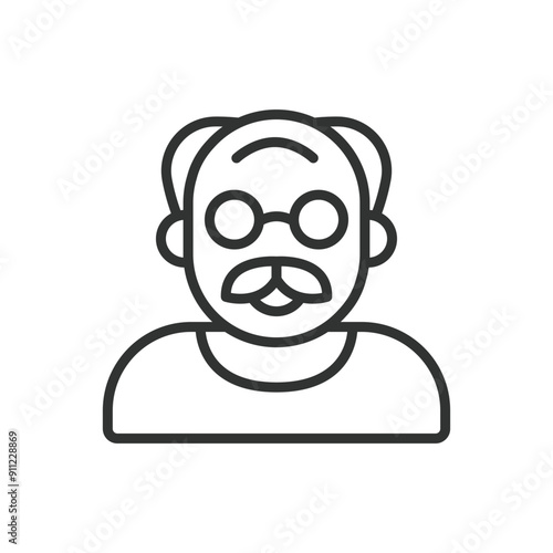 Old man, in line design. Old, man, elderly, senior, grandpa, aged, retired on white background vector. Old man editable stroke icon.