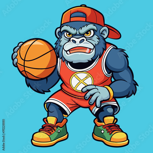 cartoon basketball sport vector illustration of kid gorilla