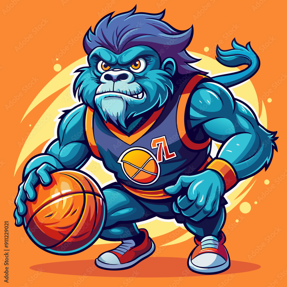 Fototapeta premium cartoon basketball sport vector illustration of kid gorilla