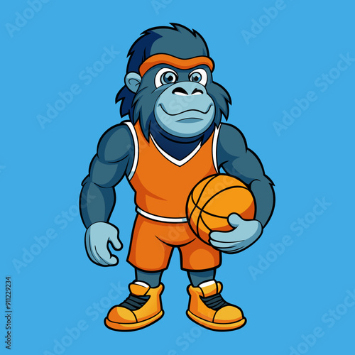 cartoon basketball sport vector illustration of kid gorilla