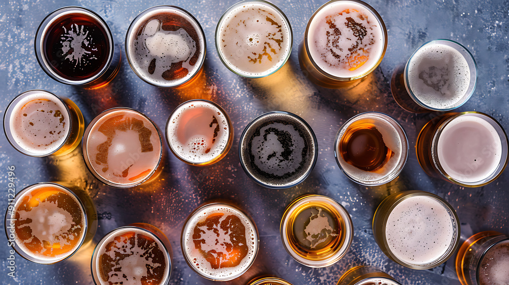 Golden and brown beer in glasses, refreshing summer drink, perfect for a party.
Golden and brown beer in glasses, refreshing summer drink, perfect for a party.