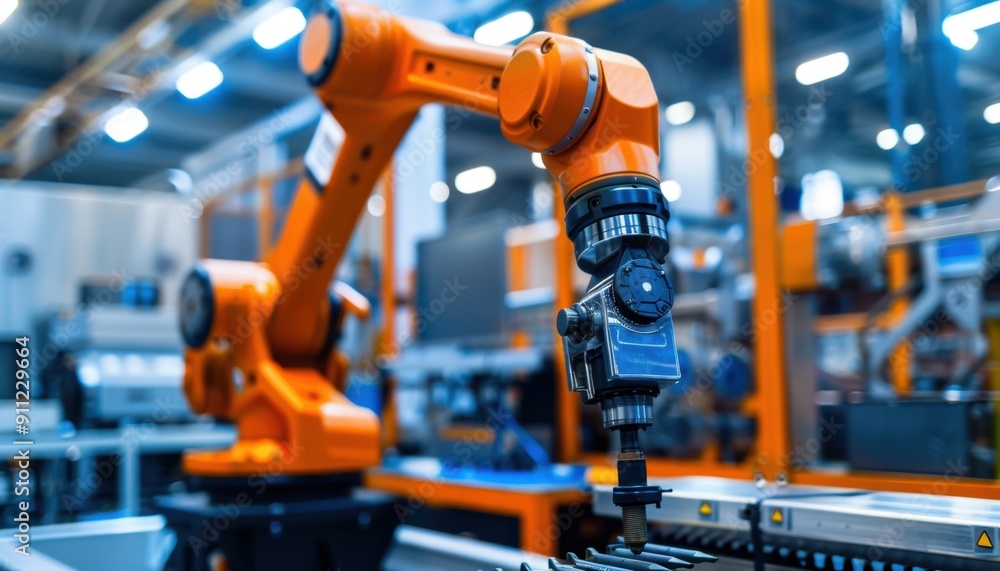 Advanced Industrial Robot Arm Performing Precision Tasks in Modern Manufacturing Facility During Daytime Operations Advanced Industrial Robot Arm Performing Precision Tasks in Modern Manufacturing Facility During Daytime Operations
