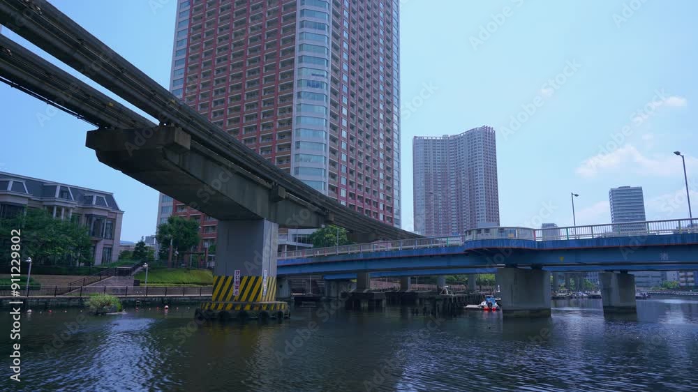 Tokyo Time lapse - Minato Ward Shibaura Tokyo Monorail and Nagisabashi Bridge