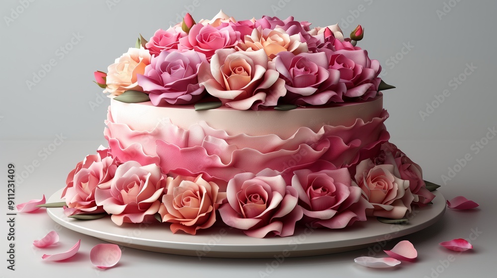 cake covered in roses . Generative AI cake covered in roses . Generative AI