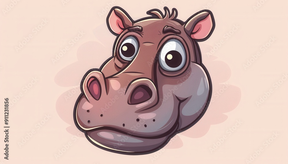 Cartoon Illustration of a Playful Hippopotamus Head on a Light Background Cartoon Illustration of a Playful Hippopotamus Head on a Light Background