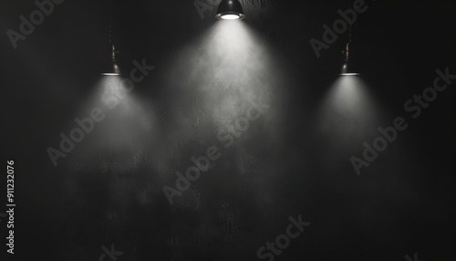 Mysterious Lighting Illuminates Empty Stage Surrounded by Dense Fog at Night