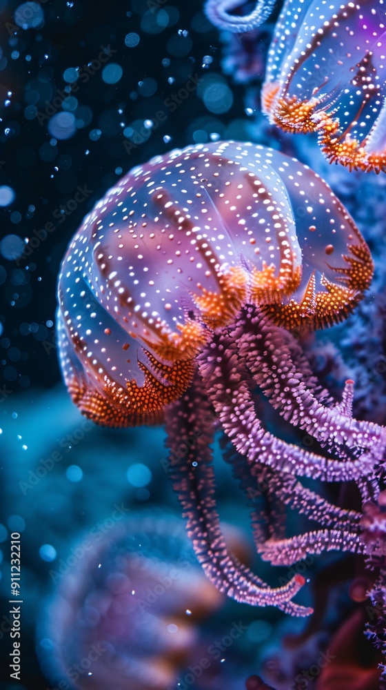 Obraz premium Close-up shots of marine invertebrates focusing on the intricate details and vibrant colors of these creatures.