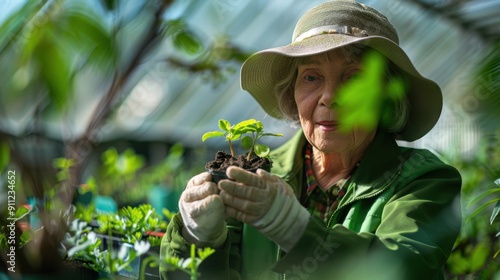 The elderly woman gardening photo