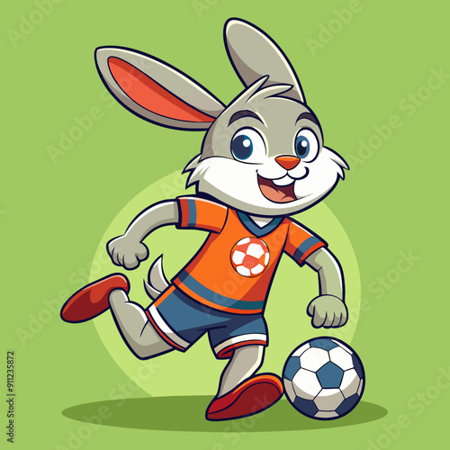 cartoon animal illustration of bunny rabbit soccer football