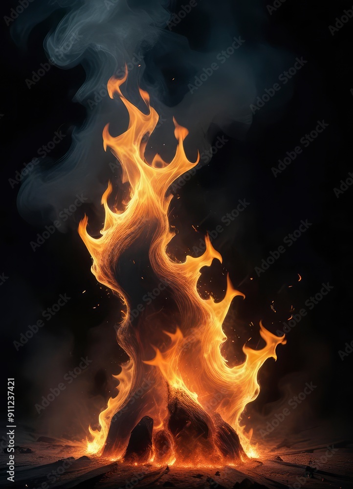 Fire flame with sparkle in black background, ai Fire flame with sparkle in black background, ai