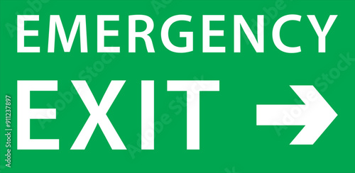 Emergency exit sign, warning sign plate, green color