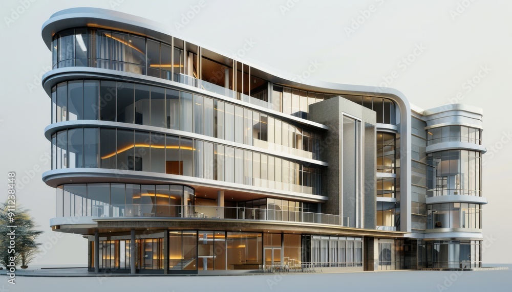Modern Architectural Design of a Contemporary Building Near a City Park in Bright Daylight Modern Architectural Design of a Contemporary Building Near a City Park in Bright Daylight