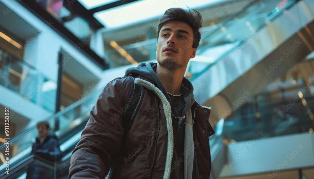 Young Man Walking Inside Modern Shopping Mall During Daytime With Casual Attire Young Man Walking Inside Modern Shopping Mall During Daytime With Casual Attire