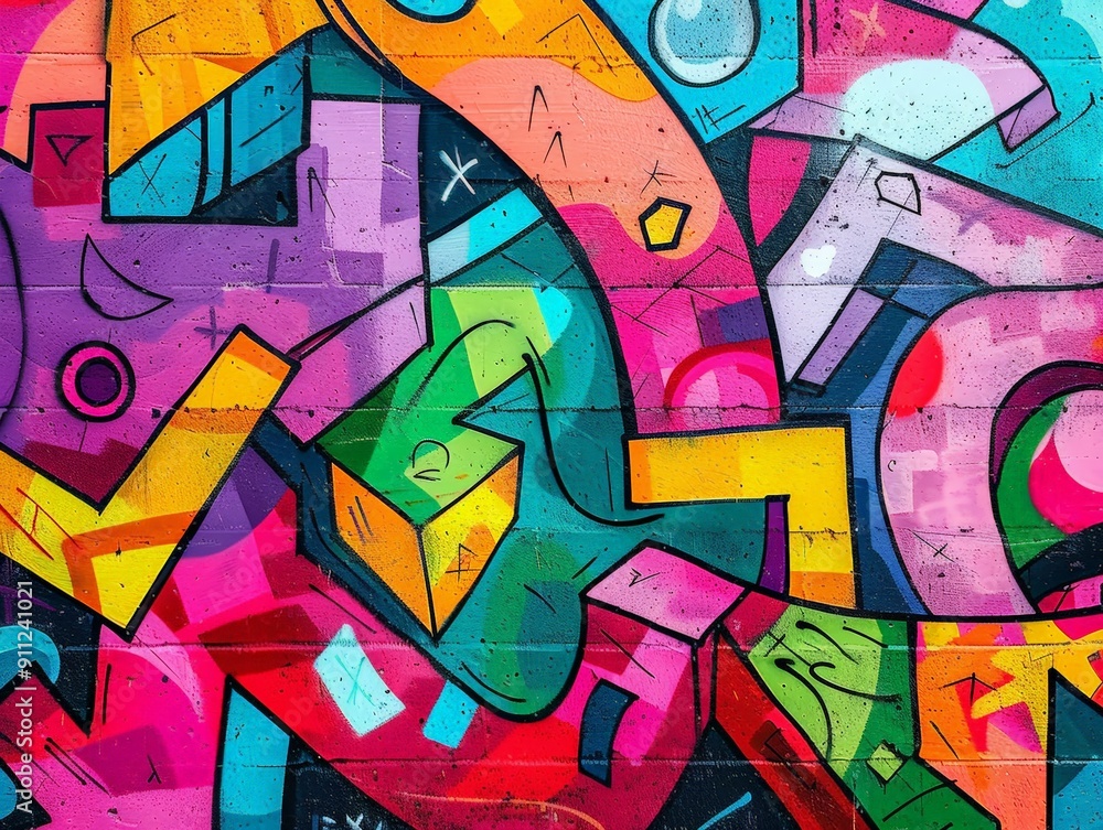 Abstract Graffiti Wall Art: A vibrant explosion of color and shape on a textured brick wall. Geometric patterns, bold lines, and unexpected details create a dynamic and captivating visual experience. Abstract Graffiti Wall Art: A vibrant explosion of color and shape on a textured brick wall. Geometric patterns, bold lines, and unexpected details create a dynamic and captivating visual experience.