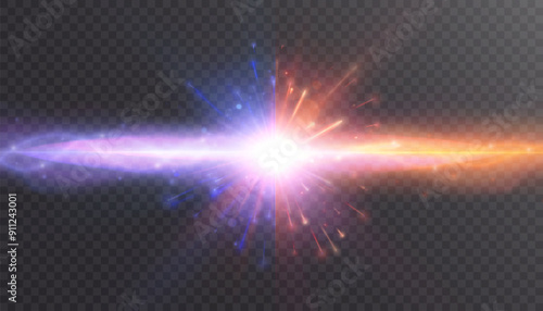 Light energy explosion effect when colliding with lightning and flashes. Light background. Vector