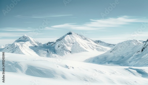 Majestic Snow-Capped Peaks Under Clear Blue Sky in Winter Wonderland Landscape