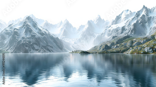 Wallpaper Mural Beautiful mountain range with a large body of water in the foreground isolated on transparent background Torontodigital.ca