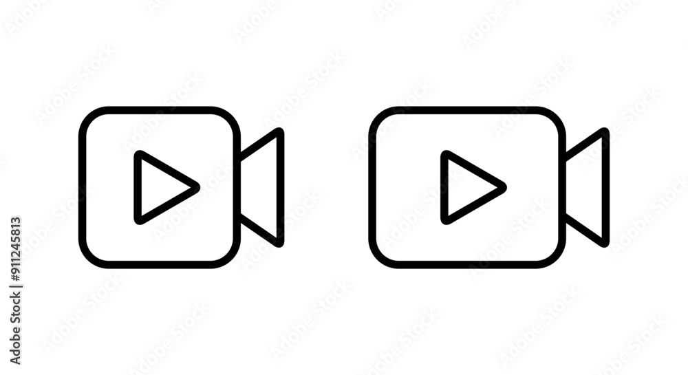 Video player icon in line style. Camera with play button Video player icon in line style. Camera with play button