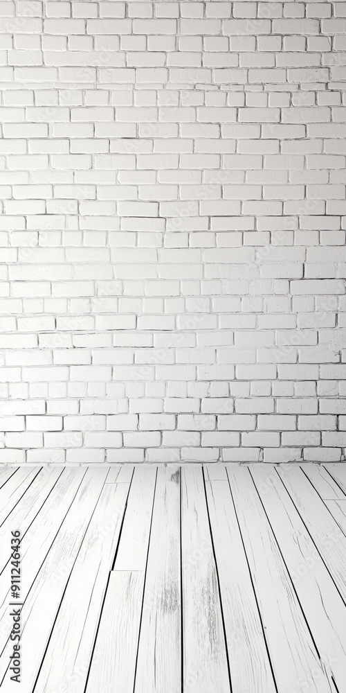 Alter weißer Backsteinmauerhintergrund mit Holzboden