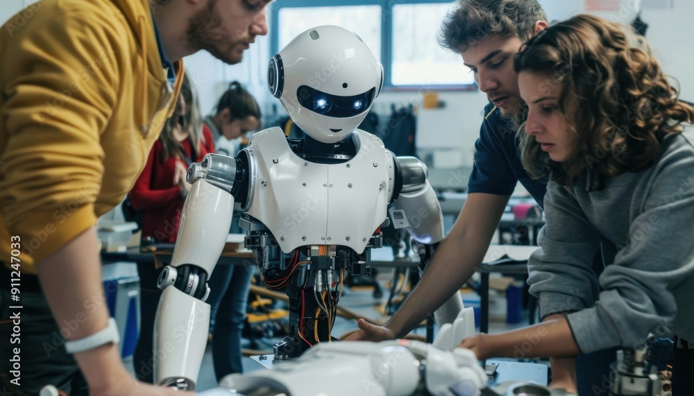 Young Students Collaborating on Robotics Project With a Human-Like ...