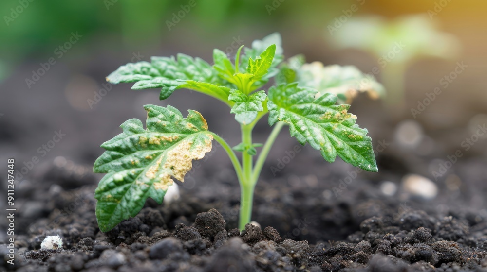 A plant with yellowing leaves and stunted growth due to disease