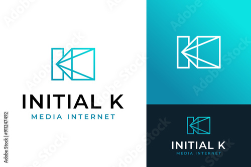 Initial K Media Internet Play Video Network Logo Design Branding Template