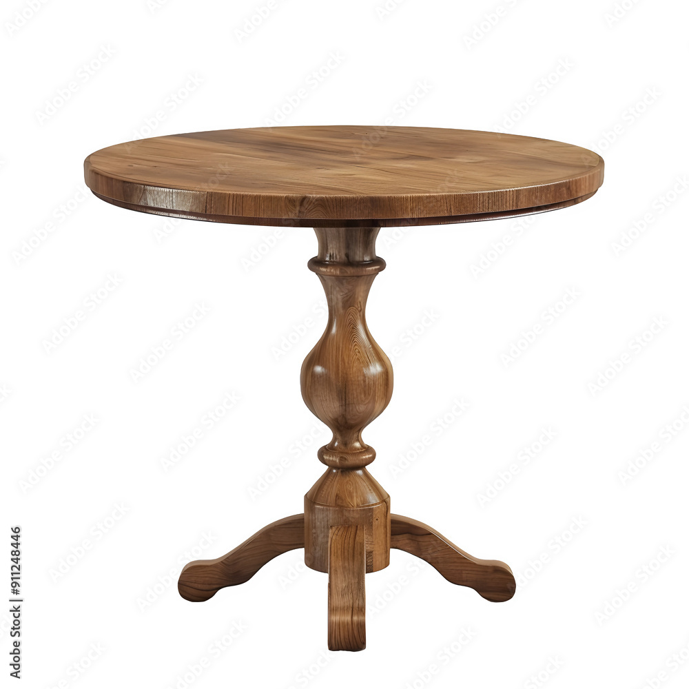 Classic round wood table with ornate pedestal base, ideal for furniture design imagery Classic round wood table with ornate pedestal base, ideal for furniture design imagery