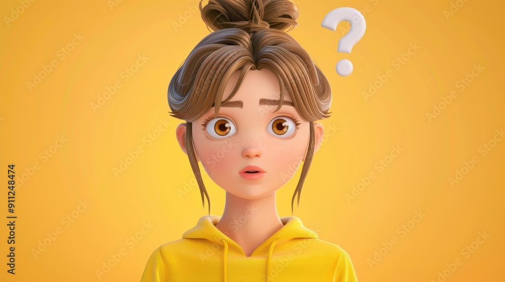 A vibrant 3D cartoon girl character holding a question mark, perfect for conveying curiosity and creativity in design. A vibrant 3D cartoon girl character holding a question mark, perfect for conveying curiosity and creativity in design.
