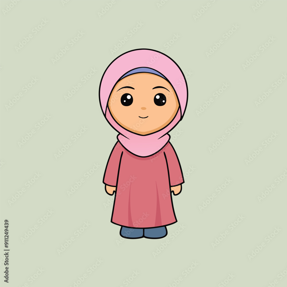 Cute Little Girl with Beautiful Hijab Cartoon Vector Illustration. Cute Little Girl with Beautiful Hijab Cartoon Vector Illustration.